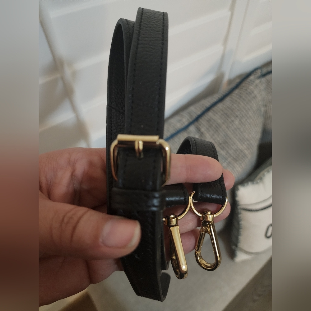 Tommy Hilfiger Black Genuine Leather Strap with Gold Hardware "New In Bag"